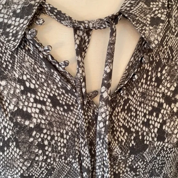 Free People Snake Print Tie Neck Blouse - Picture 2 of 8